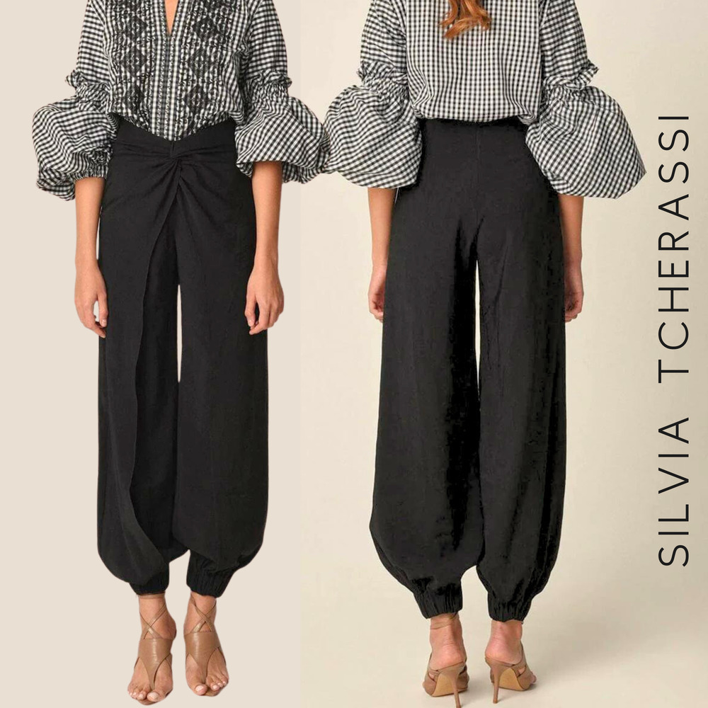 Silvia Tcherassi NWT Raimondo Wide-Leg Flowy Pant with Cinched Ankle in Black XS
